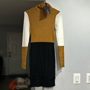 White black and tan long sleeve dress